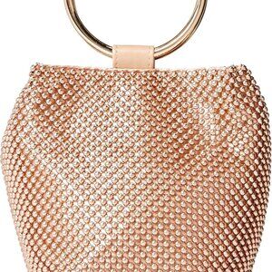 Womens Mesh Ring Wristlet Clutch Evening Bag Rose Gold Small Formal Purse